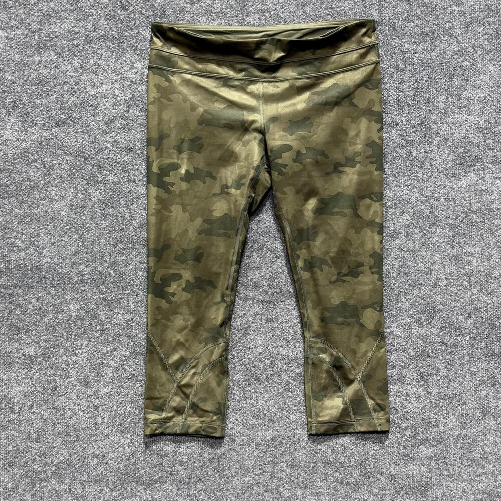 Lululemon Capri Leggings Womens 10 Green Run Inspire Crop Camo Print Zip Pocket